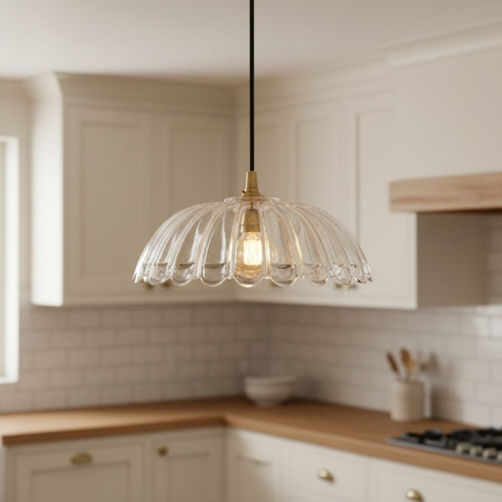 Floriaxis Floral Glass Pendant Light — Floral Glass Shade with Braided Cable for Kitchen or Dining