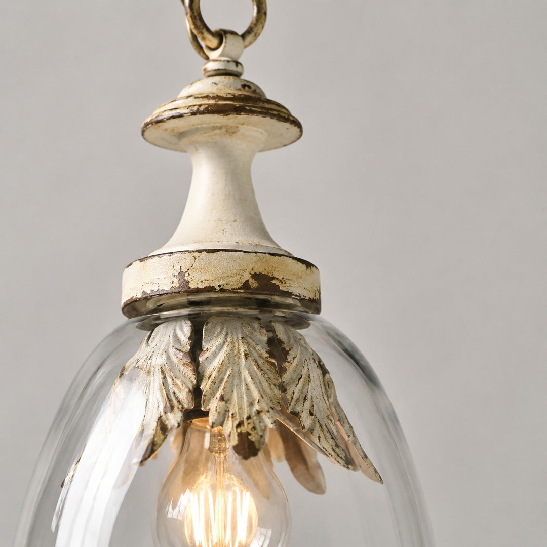 Lampada a sospensione vintage in vetro anticata a forma di petalo