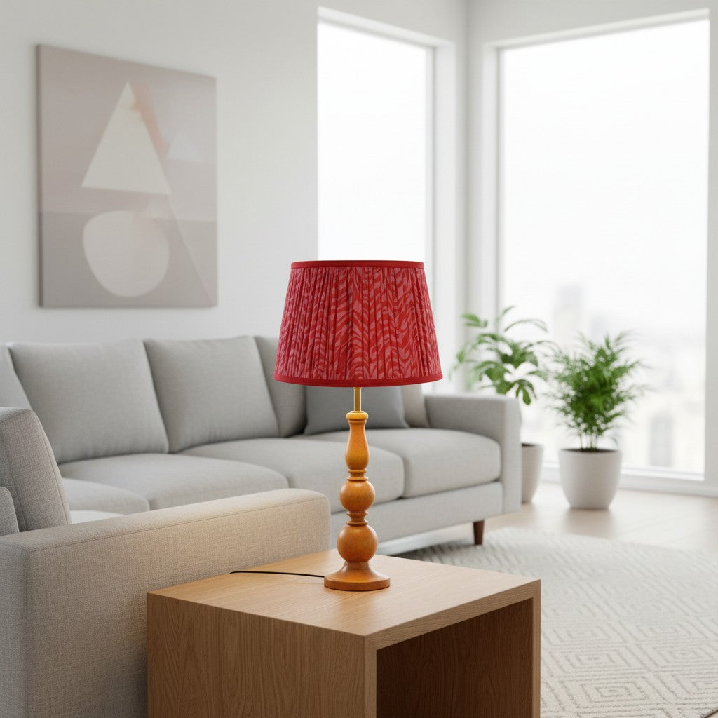 Grainora Tafellamp met Houten Nerf Basis – Stoffen Lampenkap voor Woonkamers