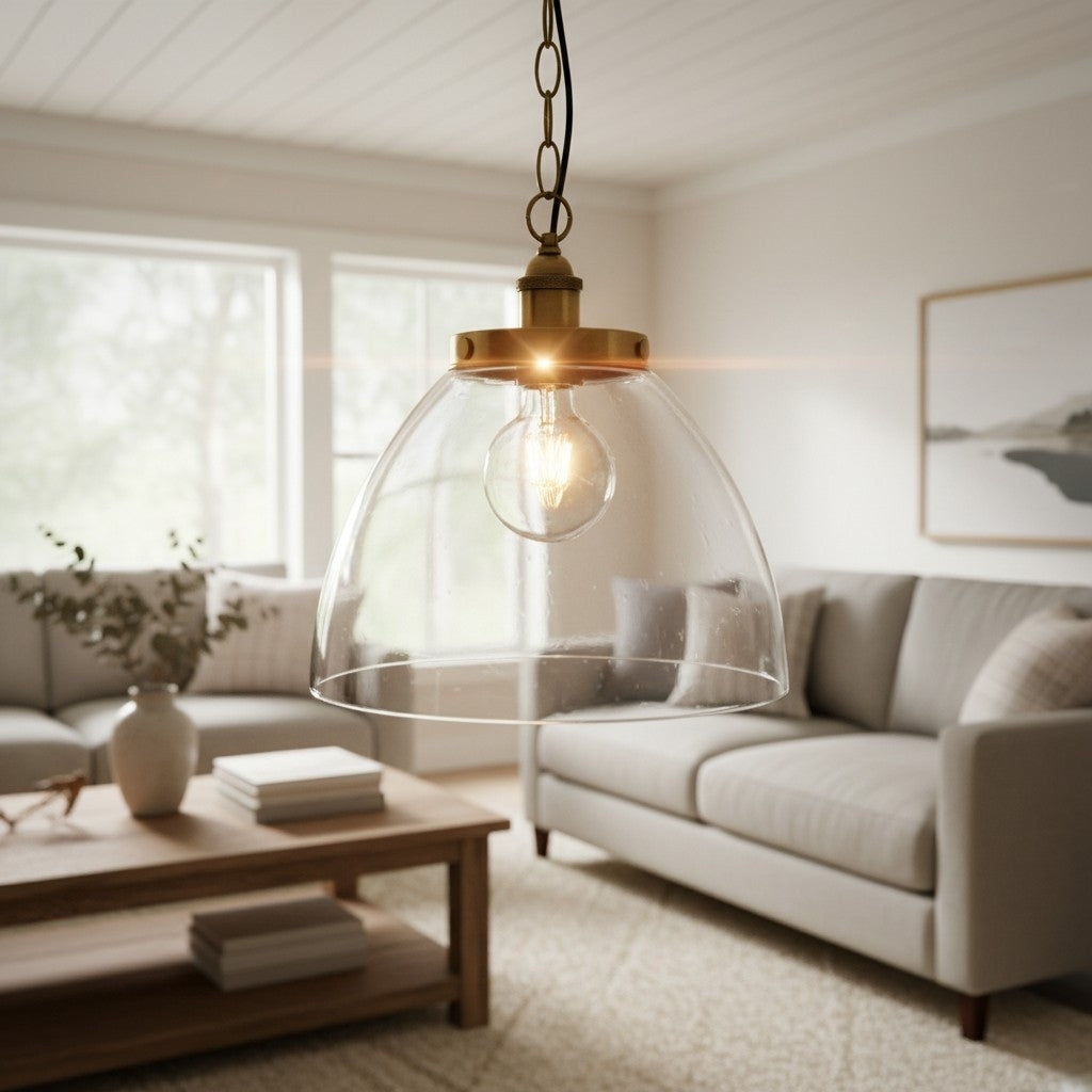 Novera Art Deco koepel verstelbare hoogte glazen kap hanglamp - Woonkamer