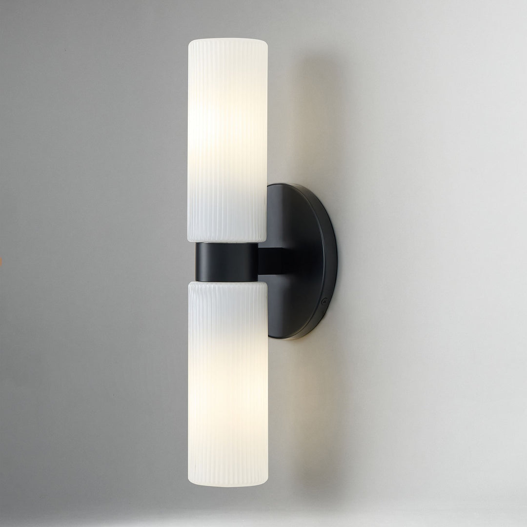 Rivora Fluted Glass Double Short Sconce - Indoor Outdoor Wall Light Elegance