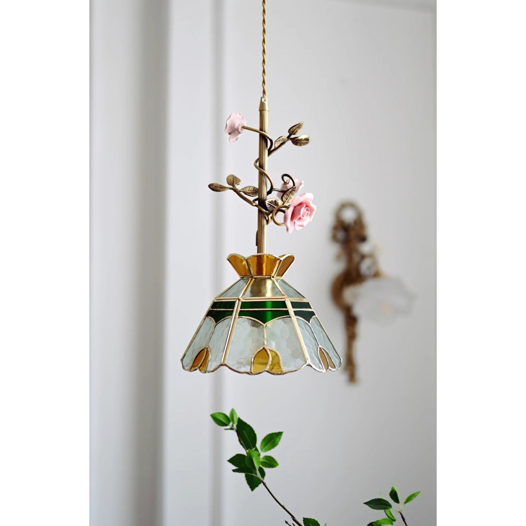 Lalique Rosen Glas Pendelleuchte