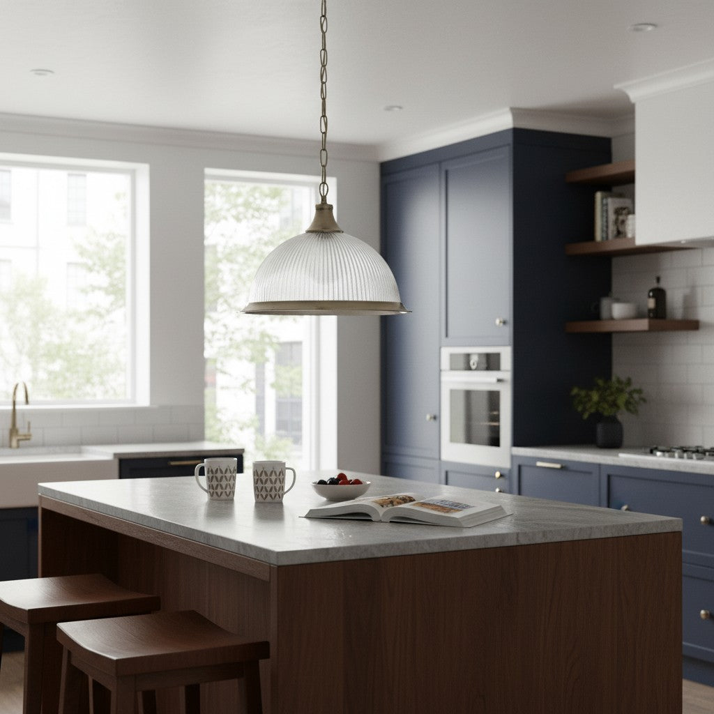 Suspension en verre côtelé TF Vintora – Finition métallique élégante pour cuisines, salles à manger et couloirs