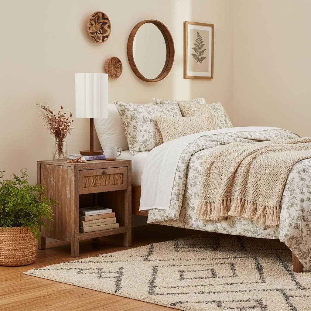 Linbron Modern Fabric Shade Table Lamp with Wood Base – Soft Ambient Lighting for Bedroom or Living Room