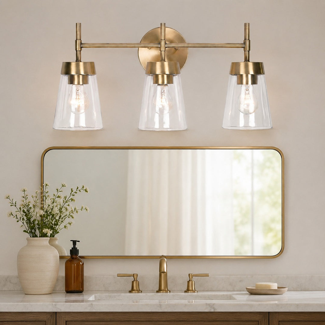 Gebürstete Messing 3-Licht Badezimmer-Wandlampe