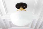 Load image into Gallery viewer, Geotower Glass Brass Ceiling Light - Opal Glass Schoolhouse Shade - Modern Elegance

