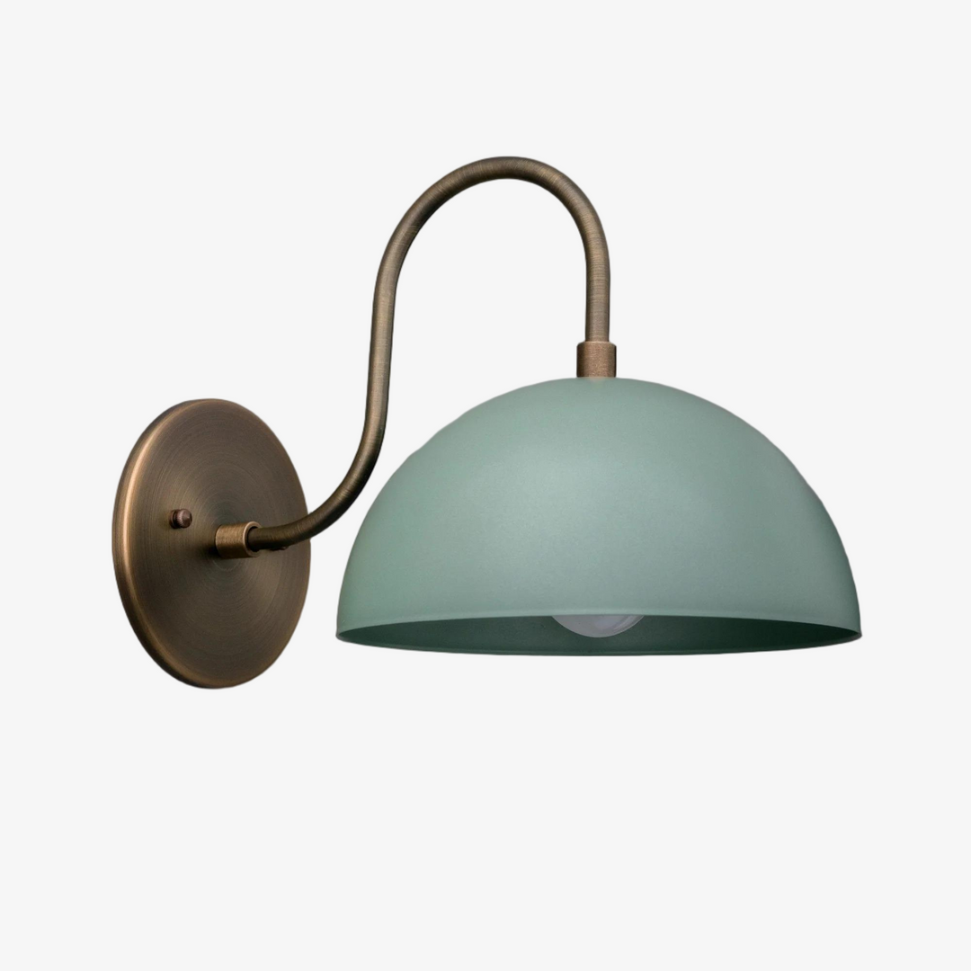 Curva Metal  Industrial Wall Sconce - Curved Brass Arm - Hammered Dome Light Fixture
