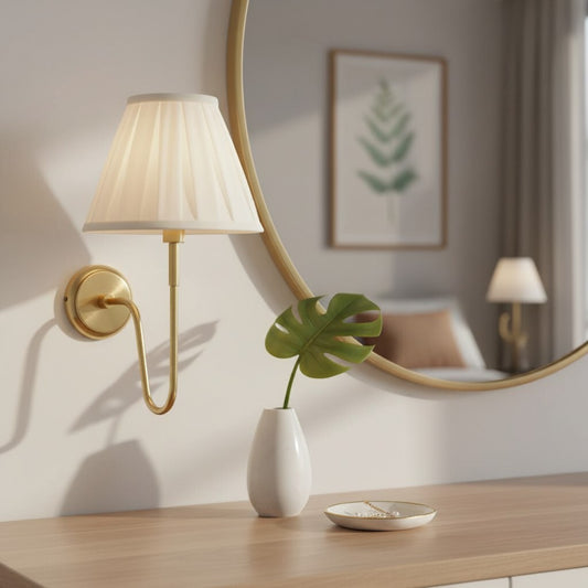 Lámpara de pared cónica de tela Ivoralux – Aplique clásico moderno con brazo curvo para pasillos o dormitorios
