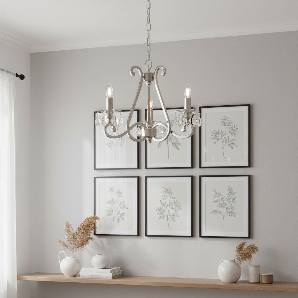 Talonis Kristall-Kronleuchter - Traditioneller Kerzenstil aus Messing und Nickel für Wohnzimmer und Esszimmer