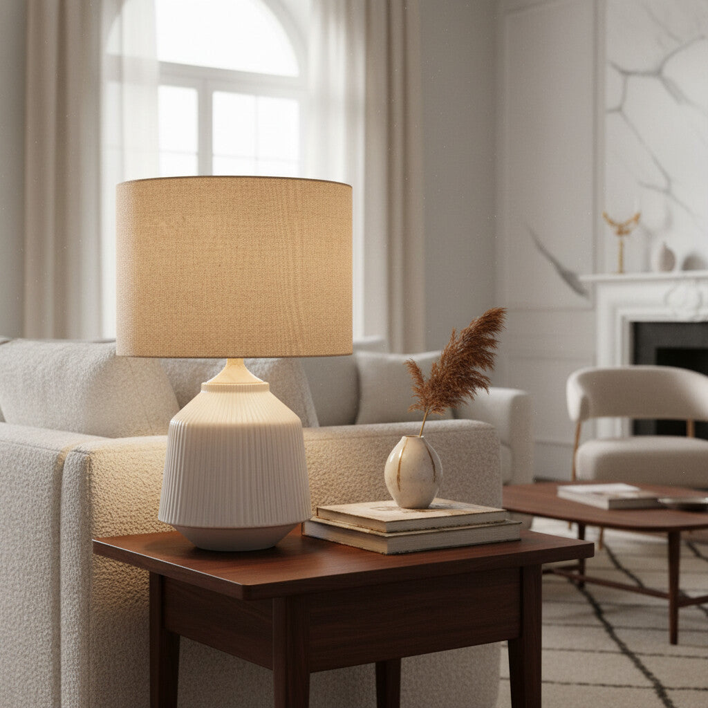 Ceruna Ripple Ceramic Table Lamp – Modern Design Minimalist Style Lighting Perfect for Living Room Bedroom Office