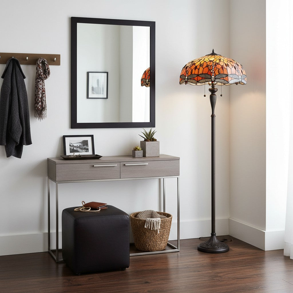TF Dragonfly Motif Floor Lamp – Vintage Stained-Glass for Living Rooms