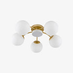 Carica l'immagine nella visualizzazione Galleria, Gold milk glass ceiling light with 5 plus 1 heads