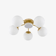 Gold milk glass ceiling light with 5 plus 1 heads