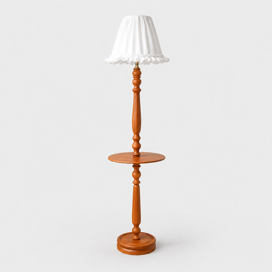 Vintage vloerlamp van massief hout met optioneel bijzettafeltje
