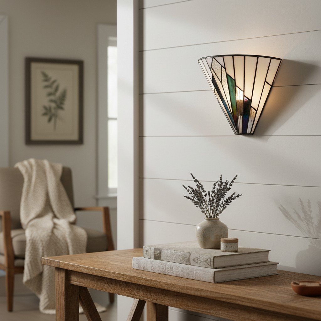 TF Astoria Vintage Fan-Shaped Wall Lamp — Handcrafted Art Glass — For Bedroom Accent Light