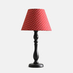 Afbeelding laden in galerijweergave, Vintage black iron table lamp with vintage red dot fabric shade