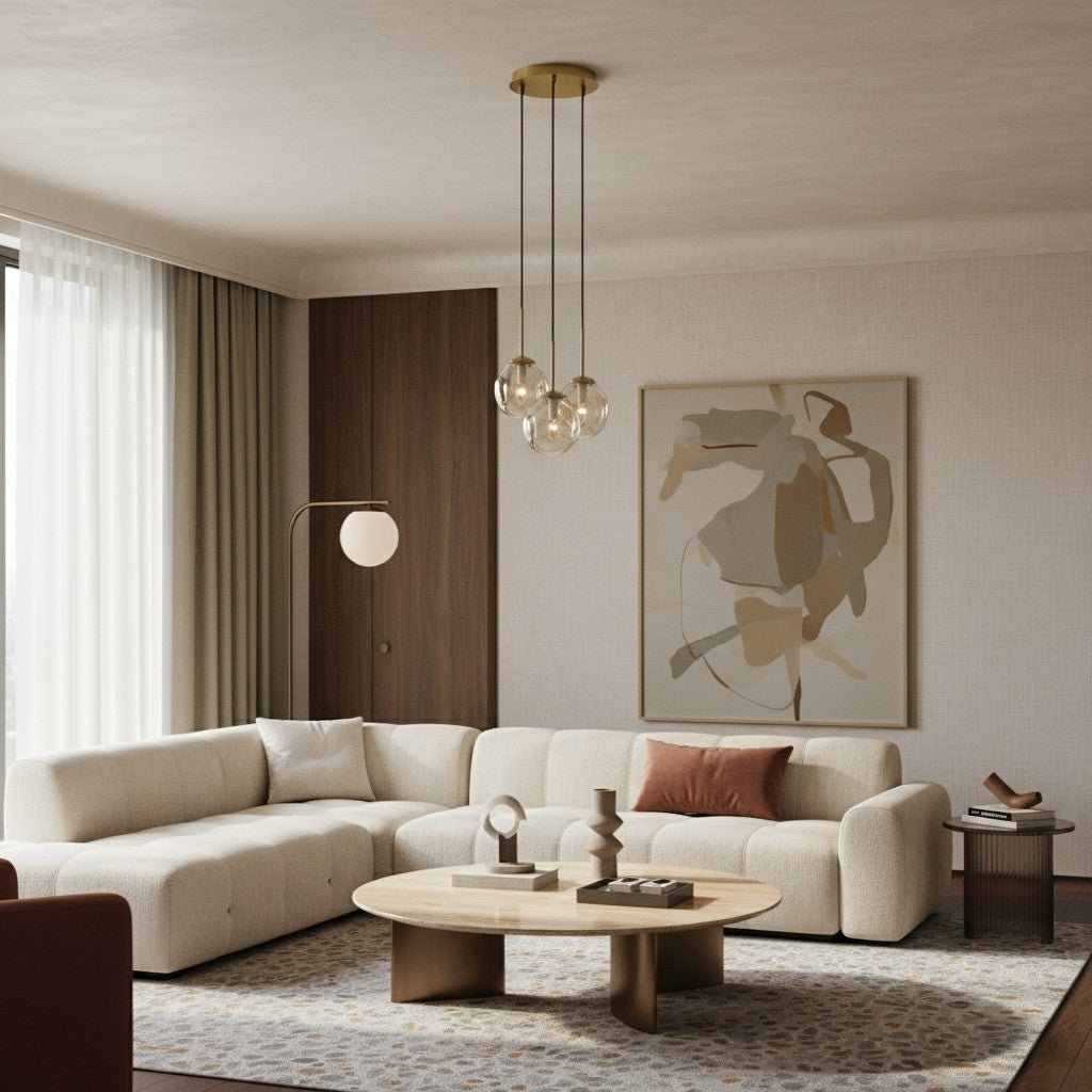 Glissora Hanglamp - Sculpturaal Clusterontwerp Getint Glas en Metaal voor Hal