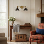 Load image into Gallery viewer, Conique Metal Dual Black Sconce with Cone Shades - Industrial Vanity Wall Light for Mirror

