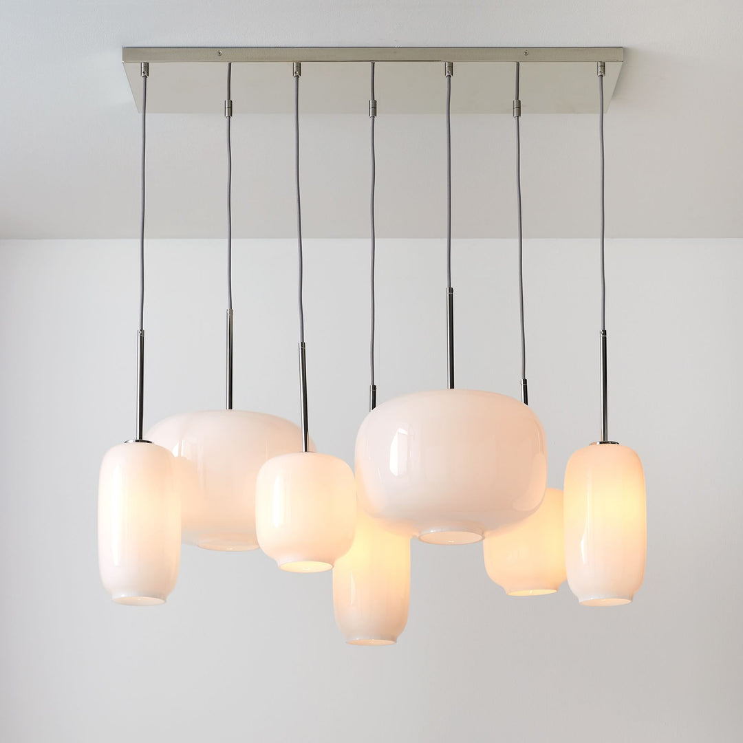 Lumivelle Sculptural 7-Light Chandelier – Adjustable Height Modern Glass Pendant