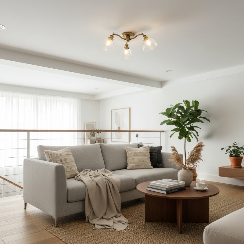 Plafonnier semi-encastré d'inspiration vintage Novera avec bras courbés pour espaces de vie