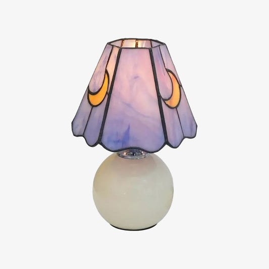 Stellum Lampe de Table Champignon Lune en Vitrail Accent Artistique Base en Céramique pour Espaces de Vie
