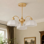 Load image into Gallery viewer, Milk glass chandelier in a warm classic interior