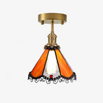 Cargar imagen en el visor de la Galería, Orange stained glass flush mount ceiling light