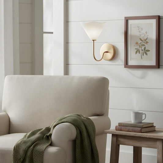 Lámpara de Pared de Latón y Lino Kysara - Diseño de Curvas Escultóricas Adecuada para Salas, Dormitorios y Baños