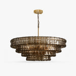 Afbeelding laden in galerijweergave, French vintage ripple glass chandelier with smoked glass