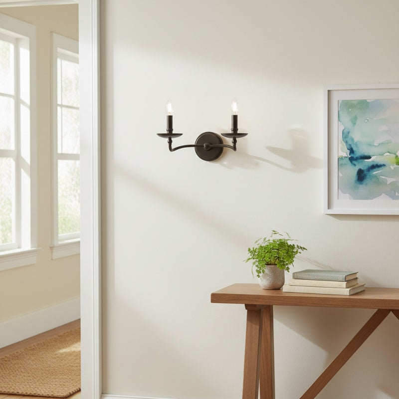Tela Classic ijzeren kandelaar wandkandelaar – rustiek metalen enkele of dubbele armatuur voor hal en eetkamer