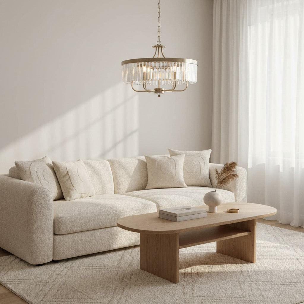 Suspension ronde Beveline 6 lumières - Abat-jours en verre taillé Cadre métallique élégant pour îlot de cuisine ou salle à manger