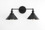 Load image into Gallery viewer, Conique Metal Dual Black Sconce with Cone Shades - Industrial Vanity Wall Light for Mirror
