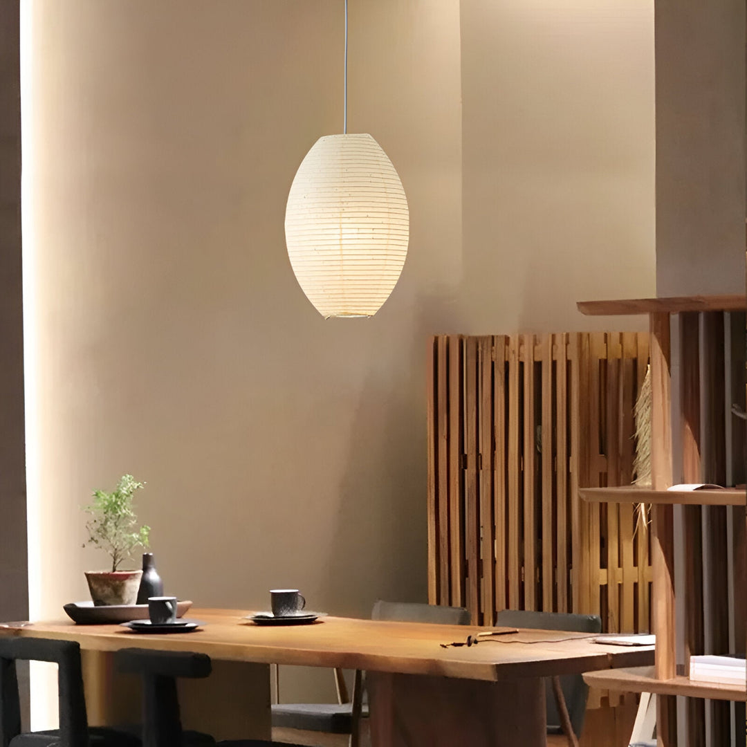 Lámpara colgante tradicional Japandi Wabi-Sabi de papel elíptico