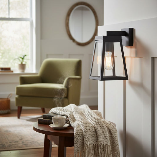 Farol de Pared Exterior Trevanta de Vidrio Transparente y Negro - Iluminación Exterior Moderna
