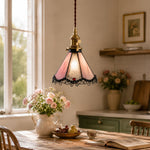 Cargar imagen en el visor de la Galería, Pink stained glass pendant in a dining room
