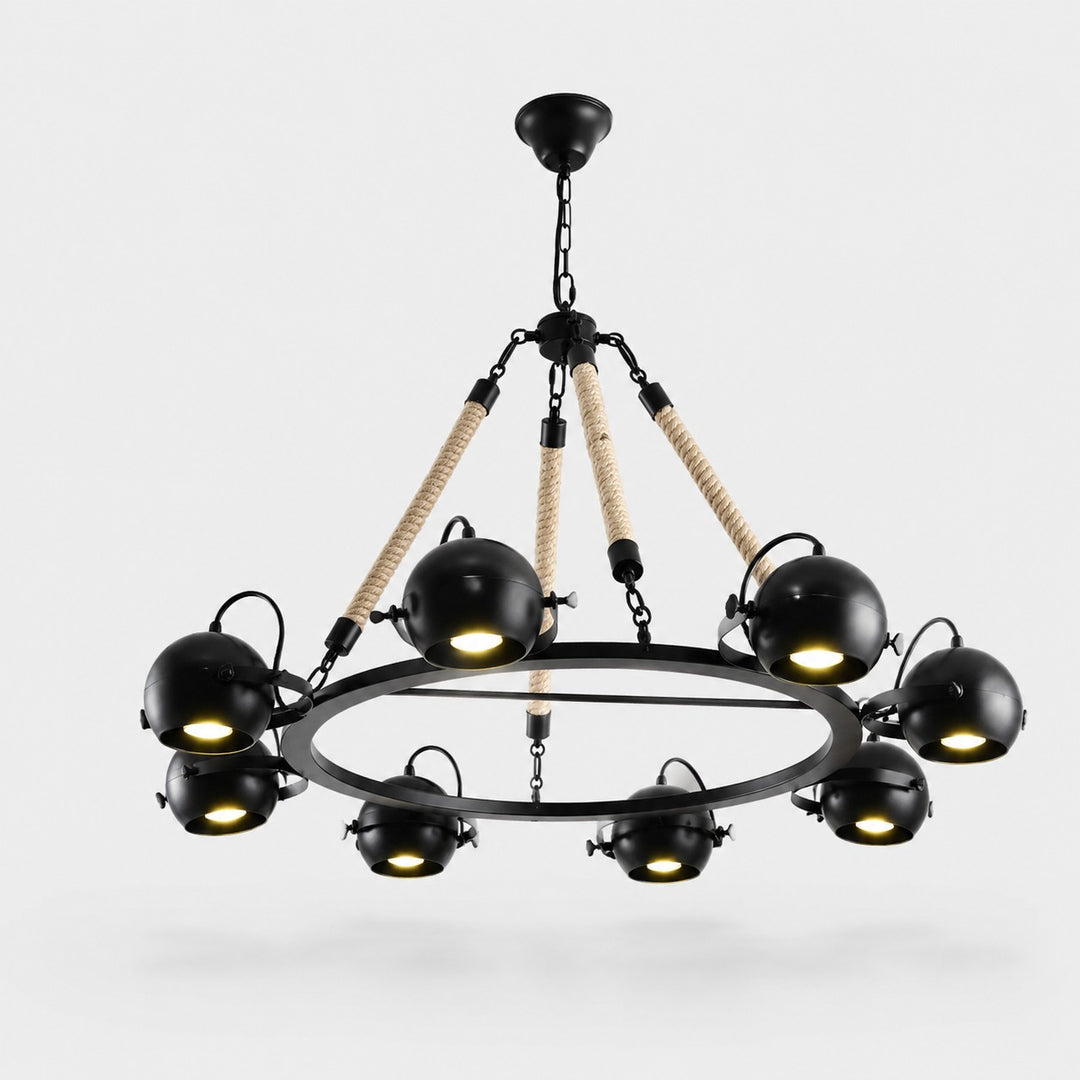 Industrial Rope Chandelier with Adjustable Rounded Heads