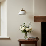 Load image into Gallery viewer, Curva Metal  Industrial Wall Sconce - Curved Brass Arm - Hammered Dome Light Fixture
