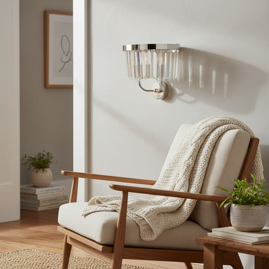 Beveline Aplique de Pared con Vidrio Cortado Facetado Transparente - Aplique Metálico Clásico para Pasillo y Sala