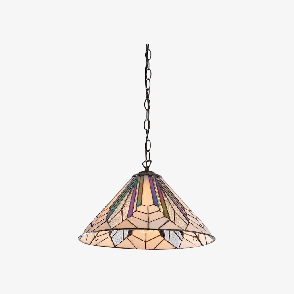 TF Astoria Tiffany Plafondhanglamp – Geometrisch Glasontwerp met Inkepingen voor Woonkamer