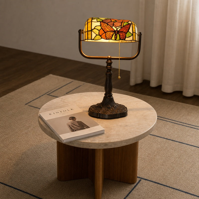 TF Tivanny Floral Stained Glass Desk Lamp - Vintage Table Light for Bedroom Study Living Room