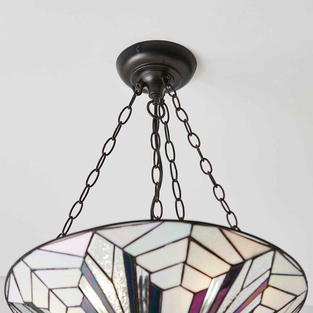 TF Astoria Decoratief Glas-in-Lood Semi Opbouwlamp – Art Deco Plafondarmatuur voor Entrees & Lounges