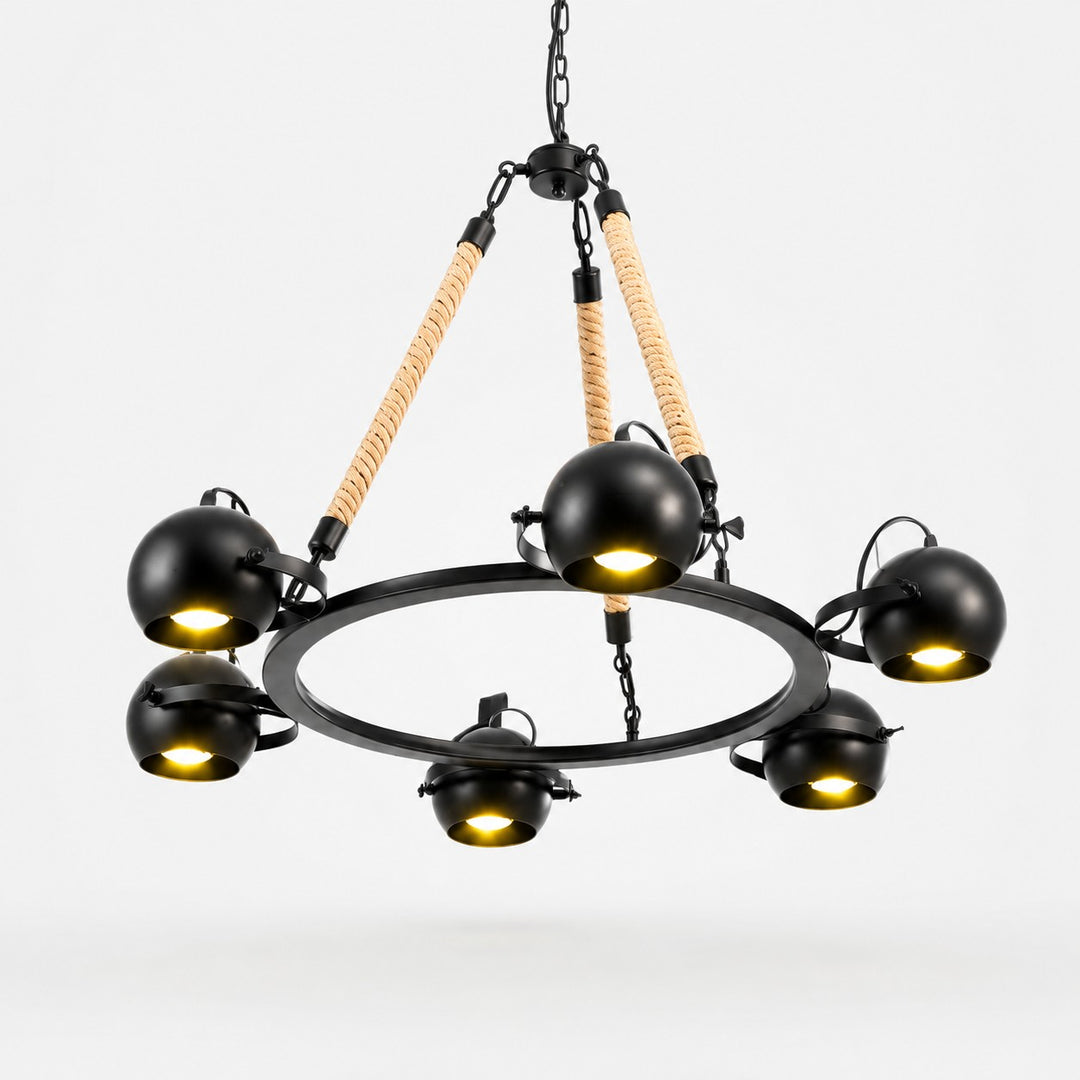 Industrial Rope Chandelier with Adjustable Rounded Heads
