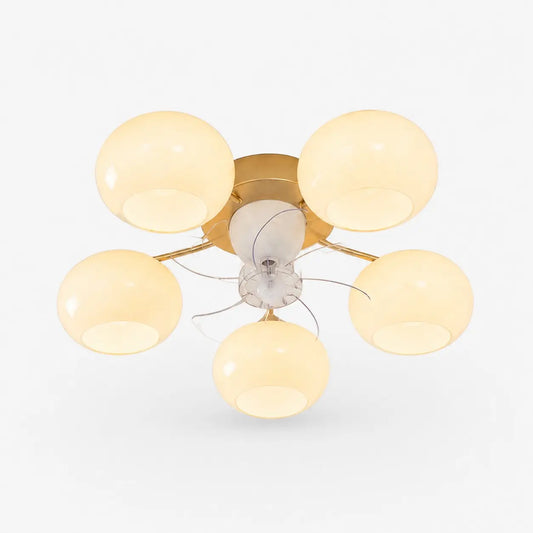 5-light modern gold ceiling fan light with white glass shades