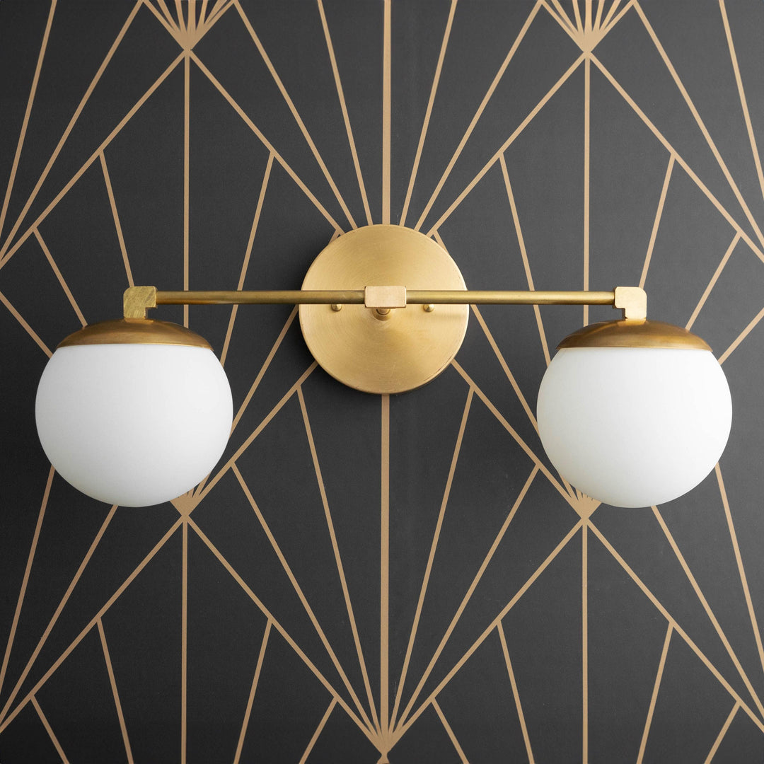 Glorica Glass Vanity Light - Art Deco Brass Wall Globe Fixture Modern