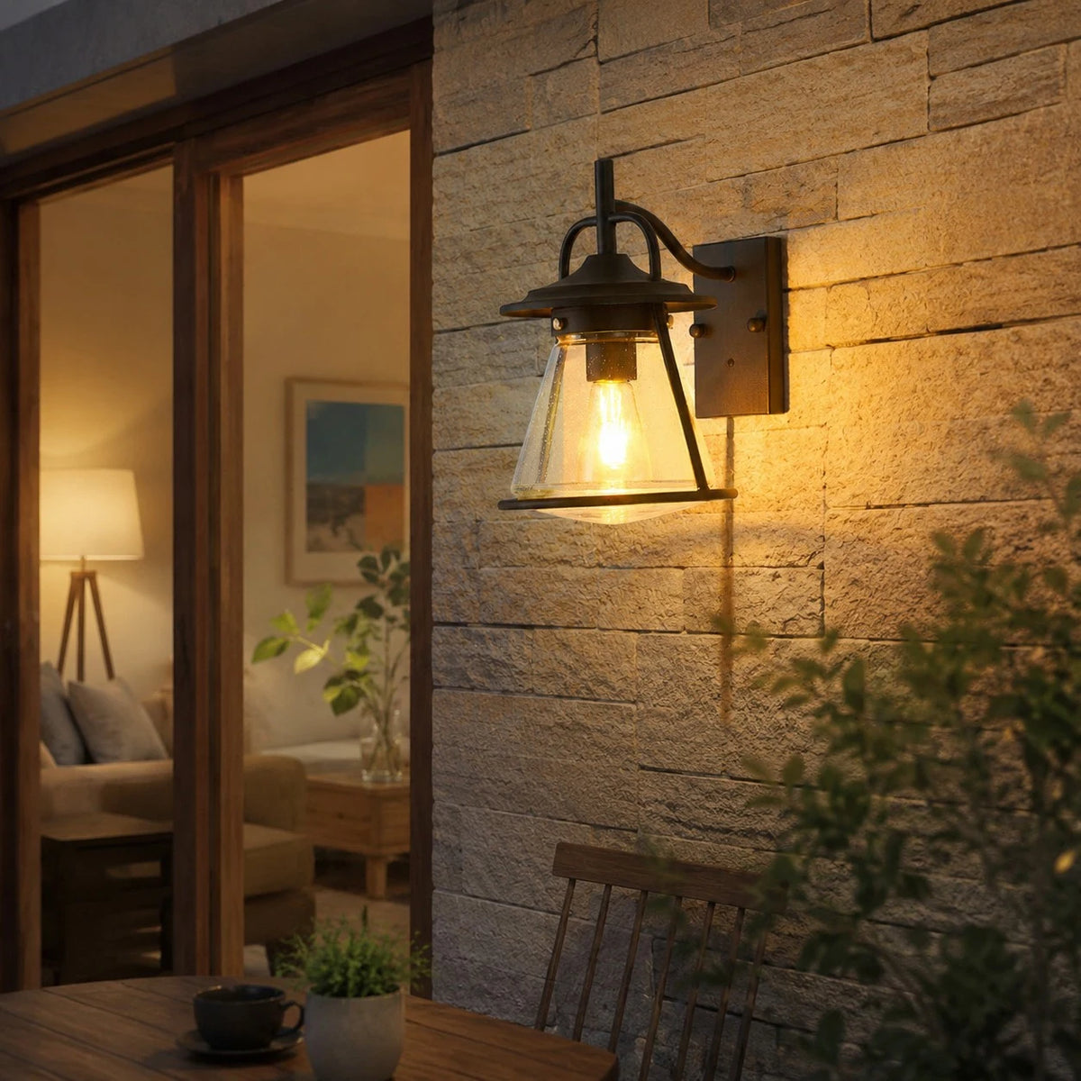 Black Glass Outdoor Wall Lantern Sconce