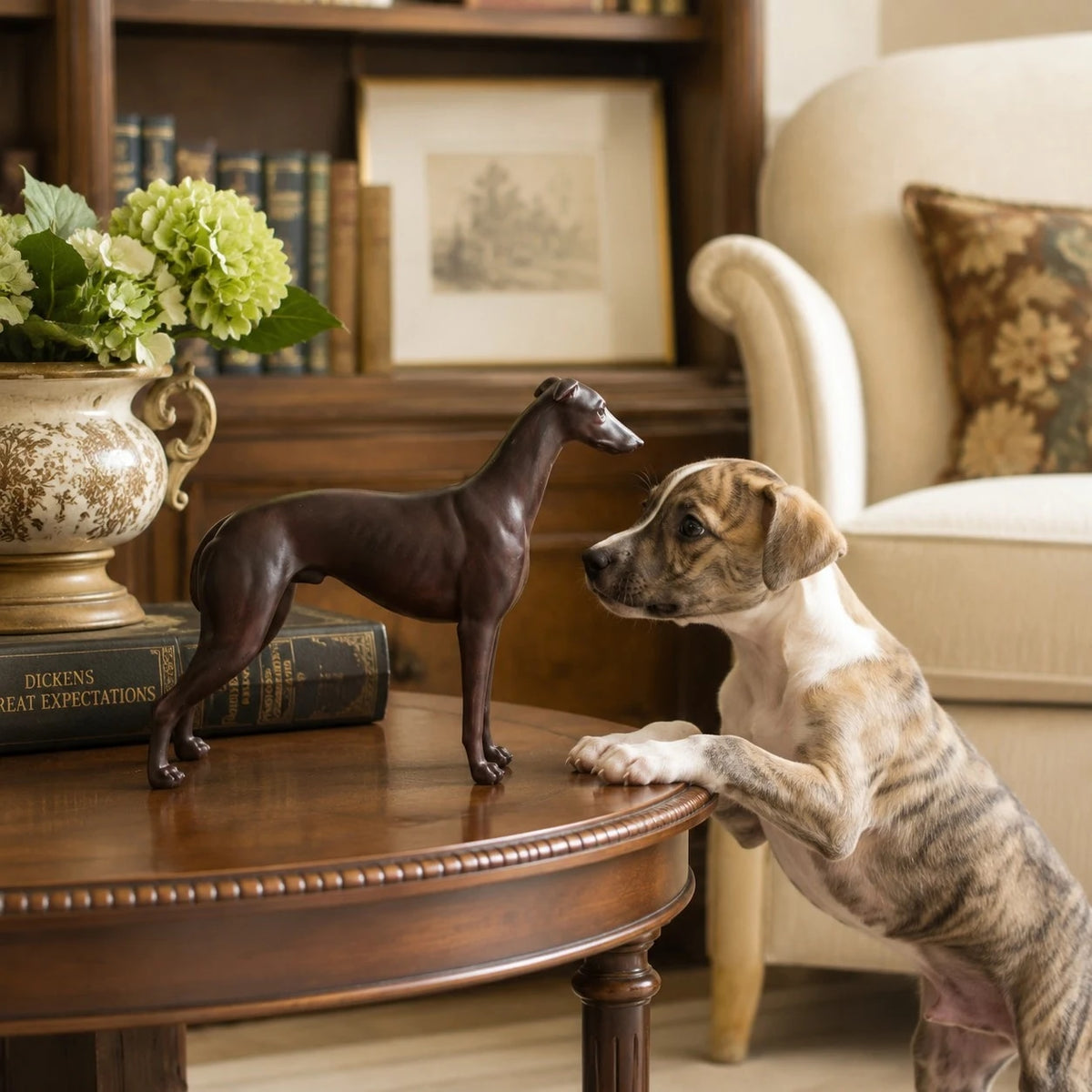scene living room table greyhound decor