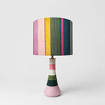 Charger l'image dans la visionneuse de la galerie, Colorful striped fabric table lamp with cotton thread wrapped ceramic base on white background