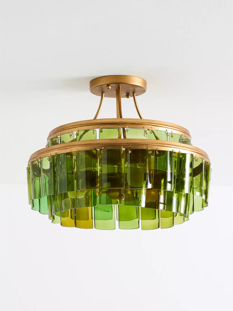 Verdura Glas Semi-Opbouwarmatuur - Elegante Groene Glazen Plafondlamp