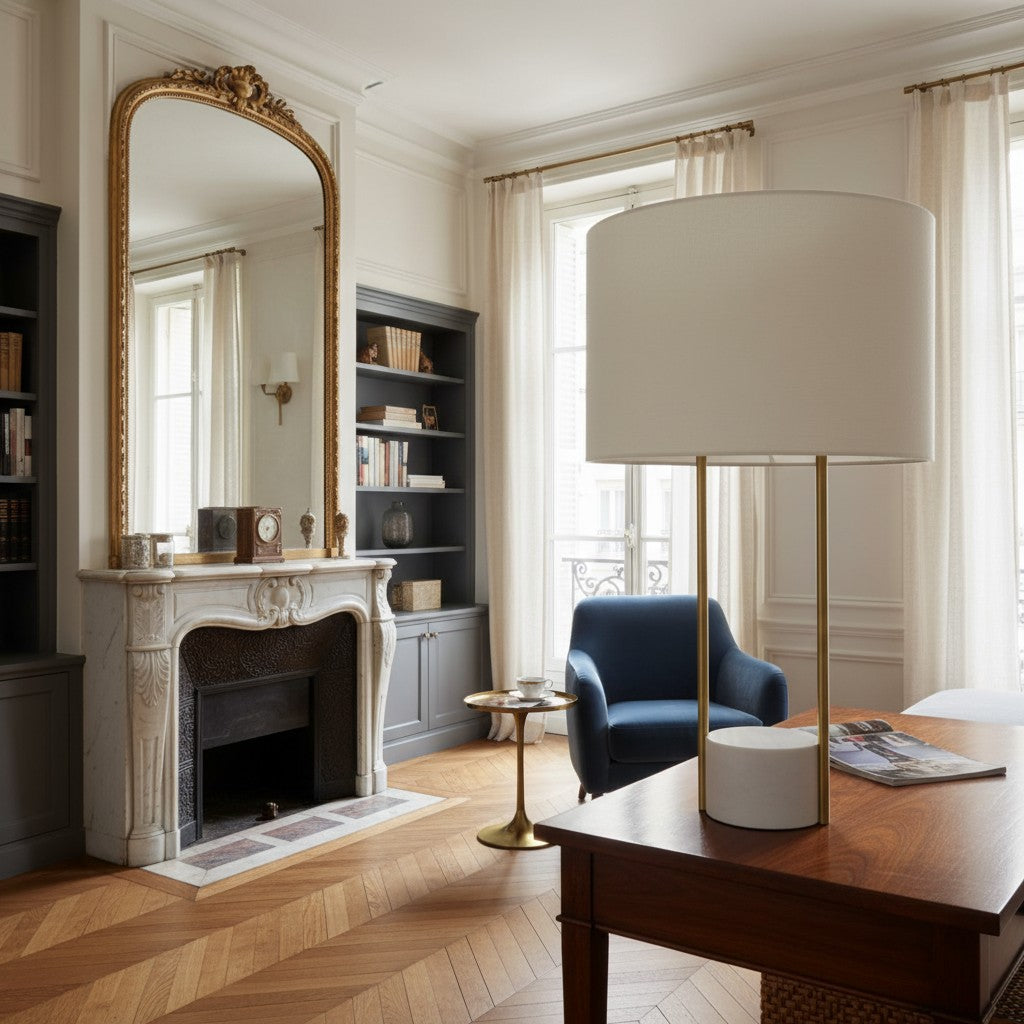 Luma minimalistische industriële tafellamp en vloerlamp – metalen frame met zachte stoffen kap voor thuis en kantoor