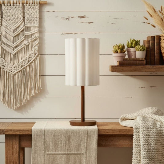 Lámpara de Mesa Linbron con Pantalla de Tela Moderna y Base de Madera – Iluminación Ambiental Suave para Dormitorio o Sala